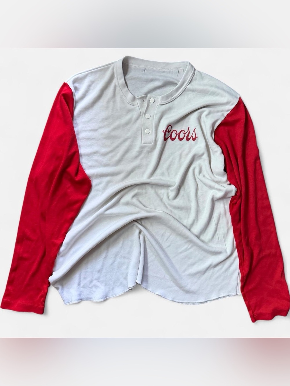 Coors Long Sleeve Henley Top in White and Red